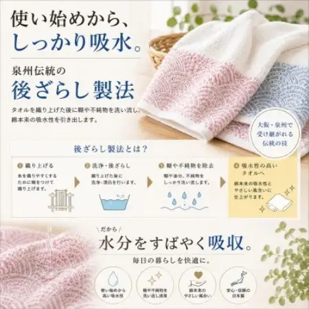 泉州タオル さざ波 フェイスタオル2枚 バスタオル1枚【1753817】