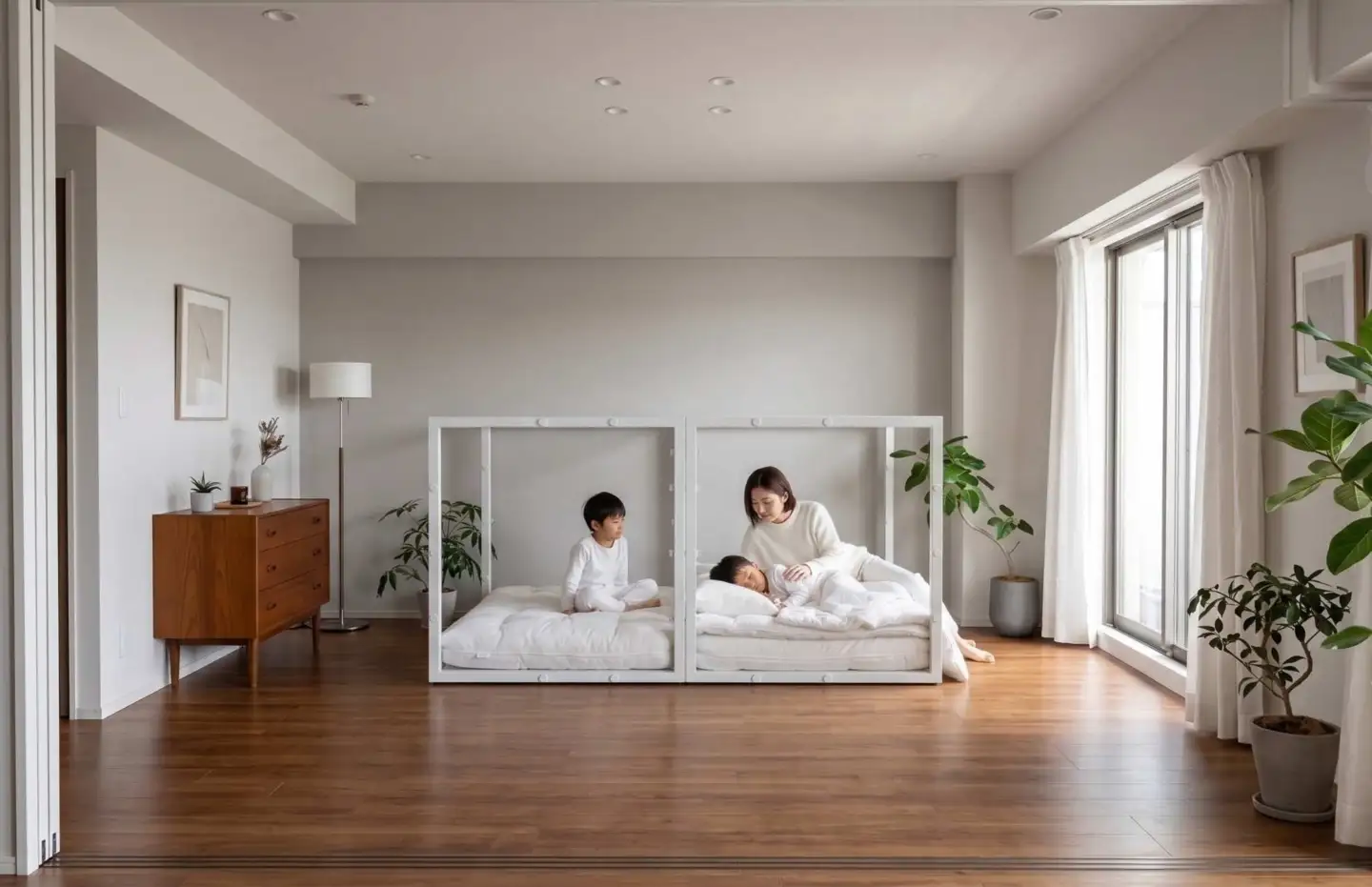 家がつぶれても命を守る家具。耐震シェルターベッド 『TETUNOMA（鉄の間）』セミダブルサイズ白　nis004