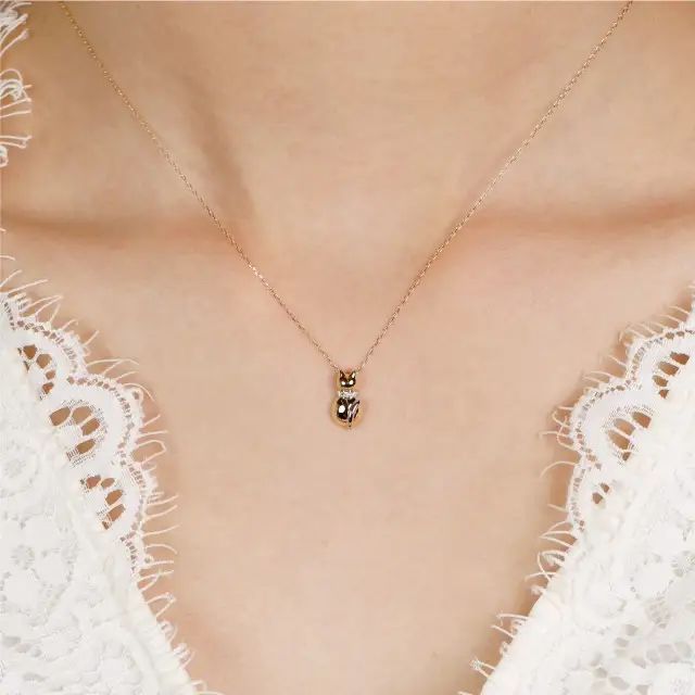 K18/Pt950 ネコモチーフ ダイヤモンド ネックレス / b0380da