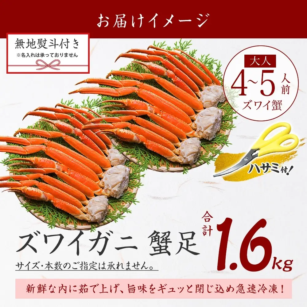 ズワイガニ 蟹足ボイル約800g×2 無地熨斗 北海道 かに 蟹 3537