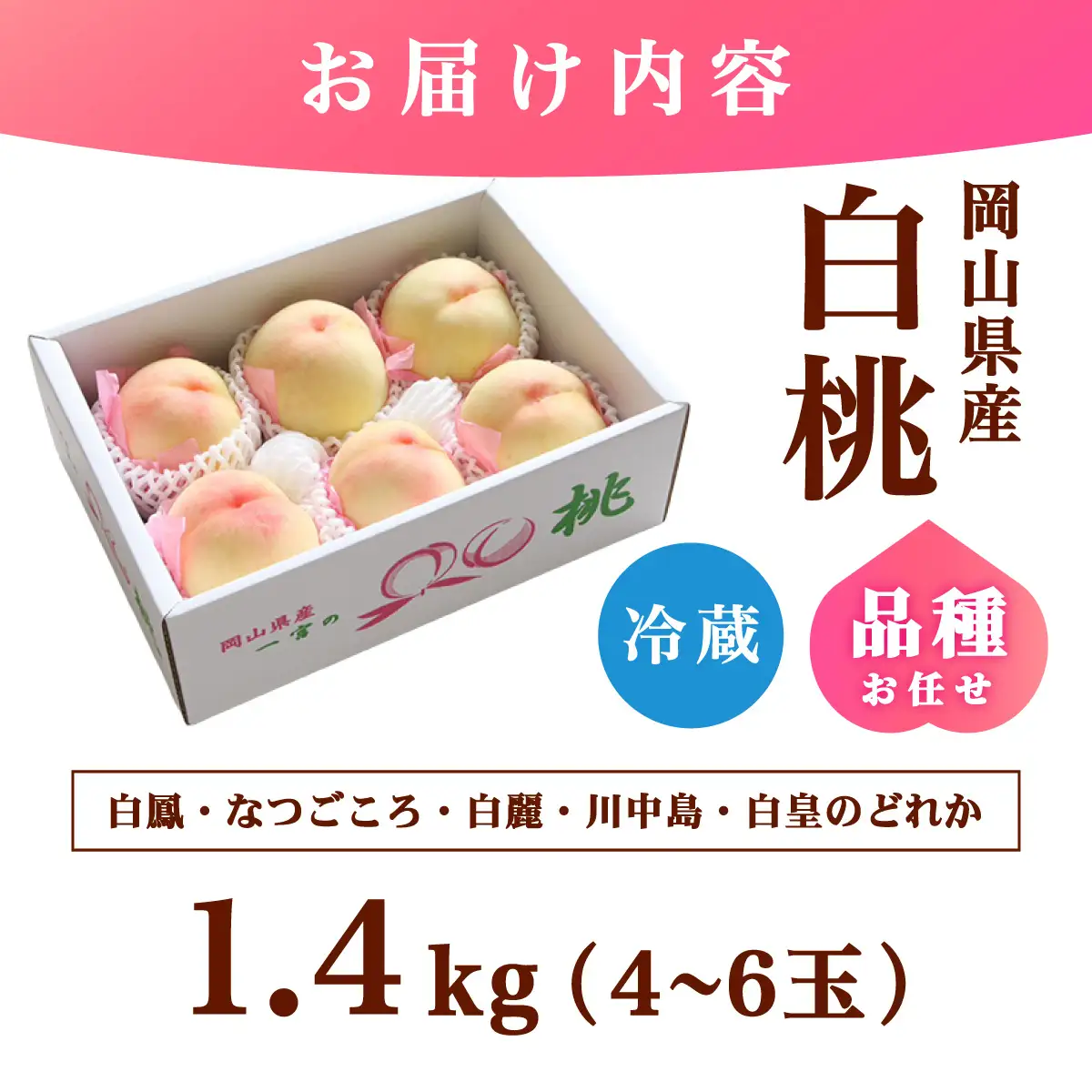 【家庭用】岡山県産 旬の桃 白桃 品種おまかせ 1.4kg