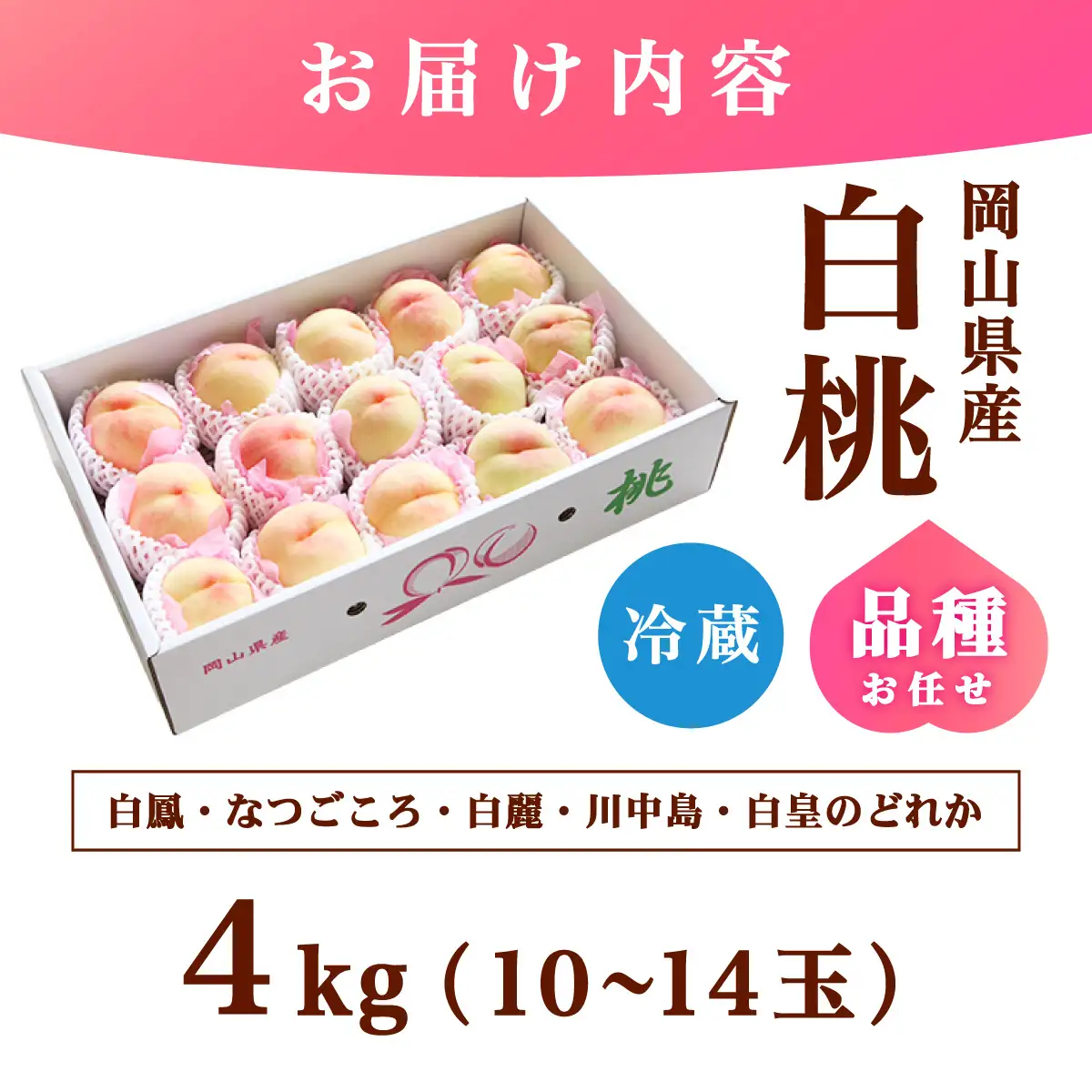 【家庭用】岡山県産 旬の桃 白桃 品種おまかせ 4kg