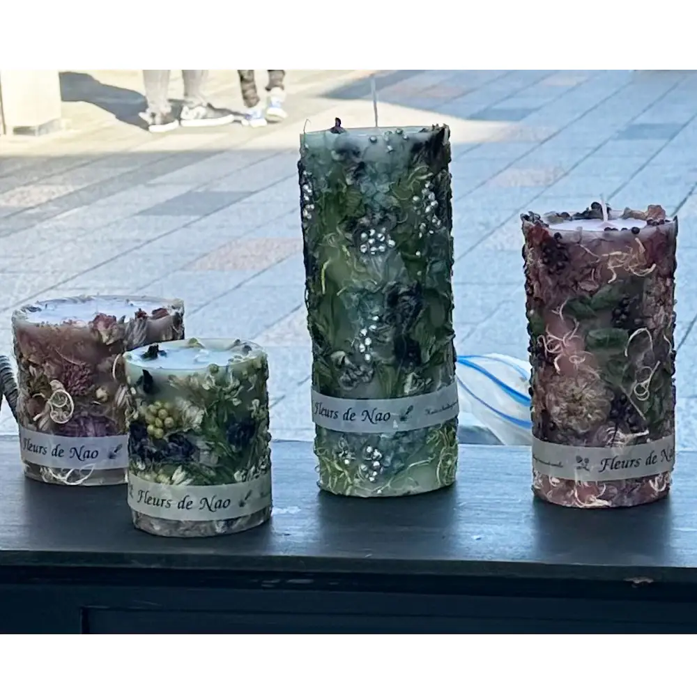 ボタニカルキャンドル直径10cm×高さ21.5cm グリーン系 No.638-03