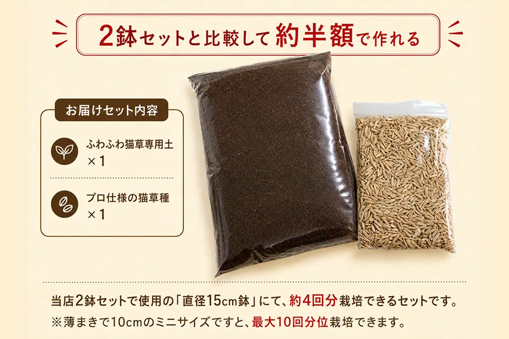 [猫草専用] 栽培用 良質な種とふわふわ土のセット [1206]