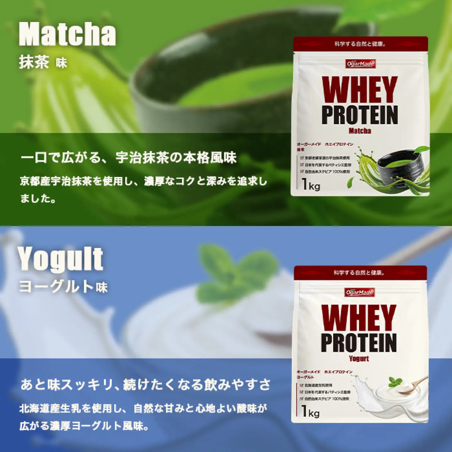 OgarMade ホエイプロテイン WPC 1kg 【味：抹茶】 ダイエット たんぱく質 ホエイ 岐阜市 / 犀印[ANEO094]