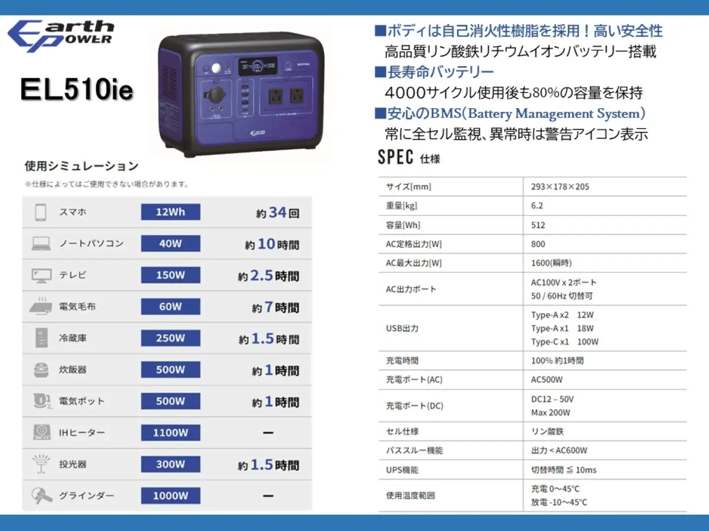 ポータブル電源 EL510ie