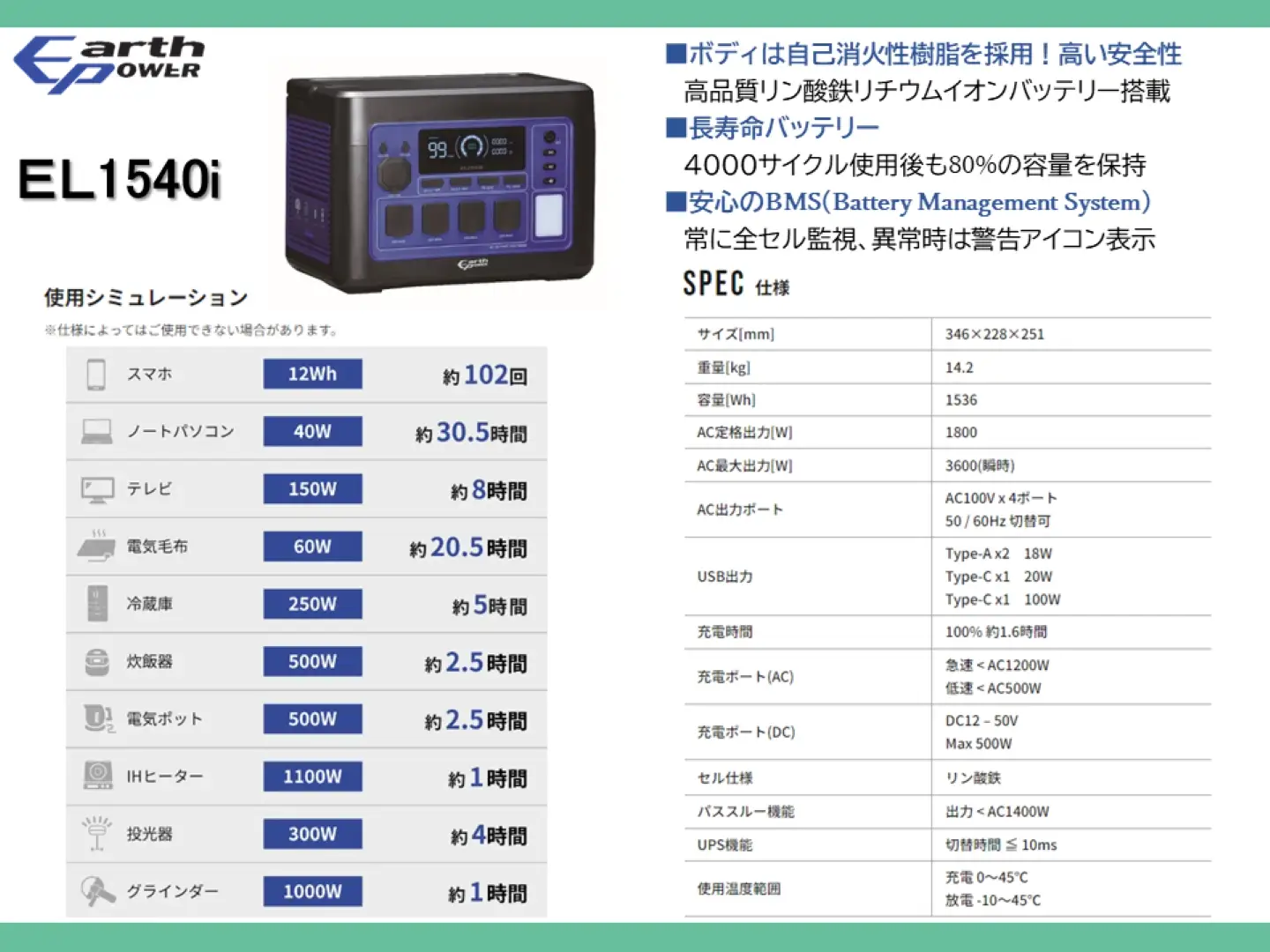 ポータブル電源 EL1540i