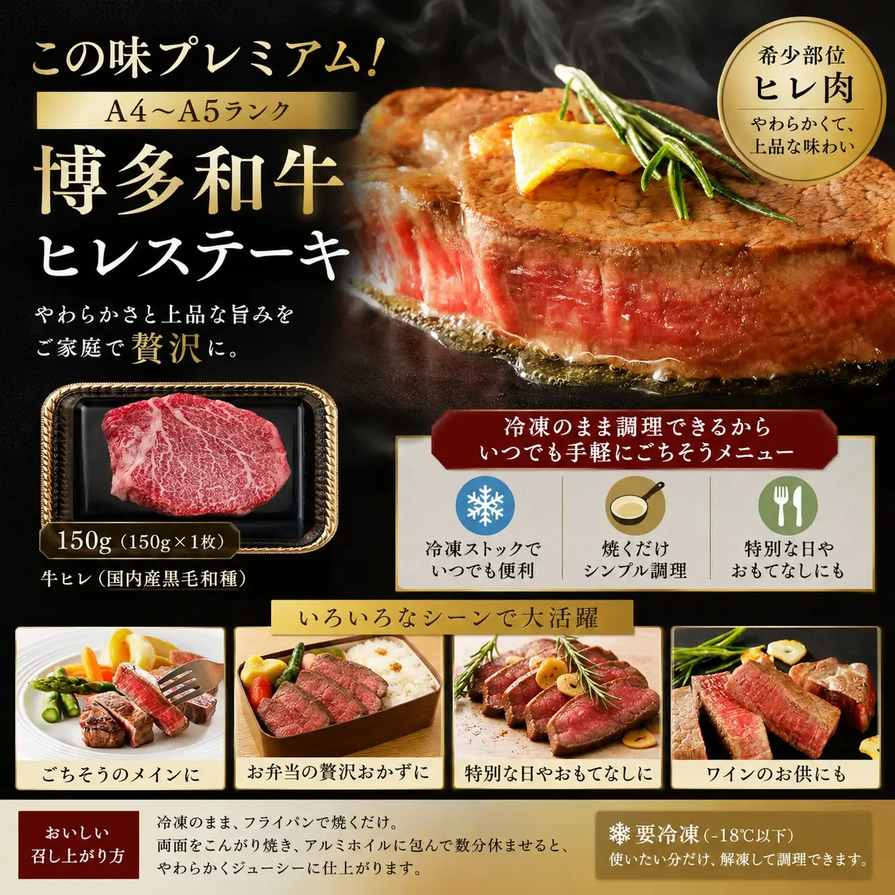 この味プレミアム！【A4～A5】博多和牛ヒレステーキ 150g（150ｇ×1枚）｜牛肉 MEP