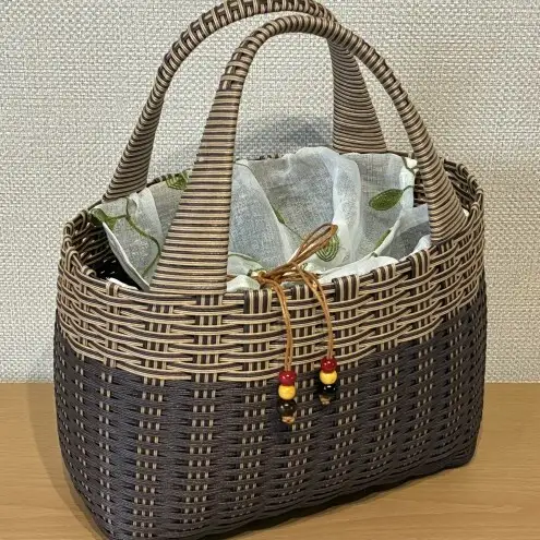 【選べるカラー】かご クラフトカゴバック丸型 ブラウン