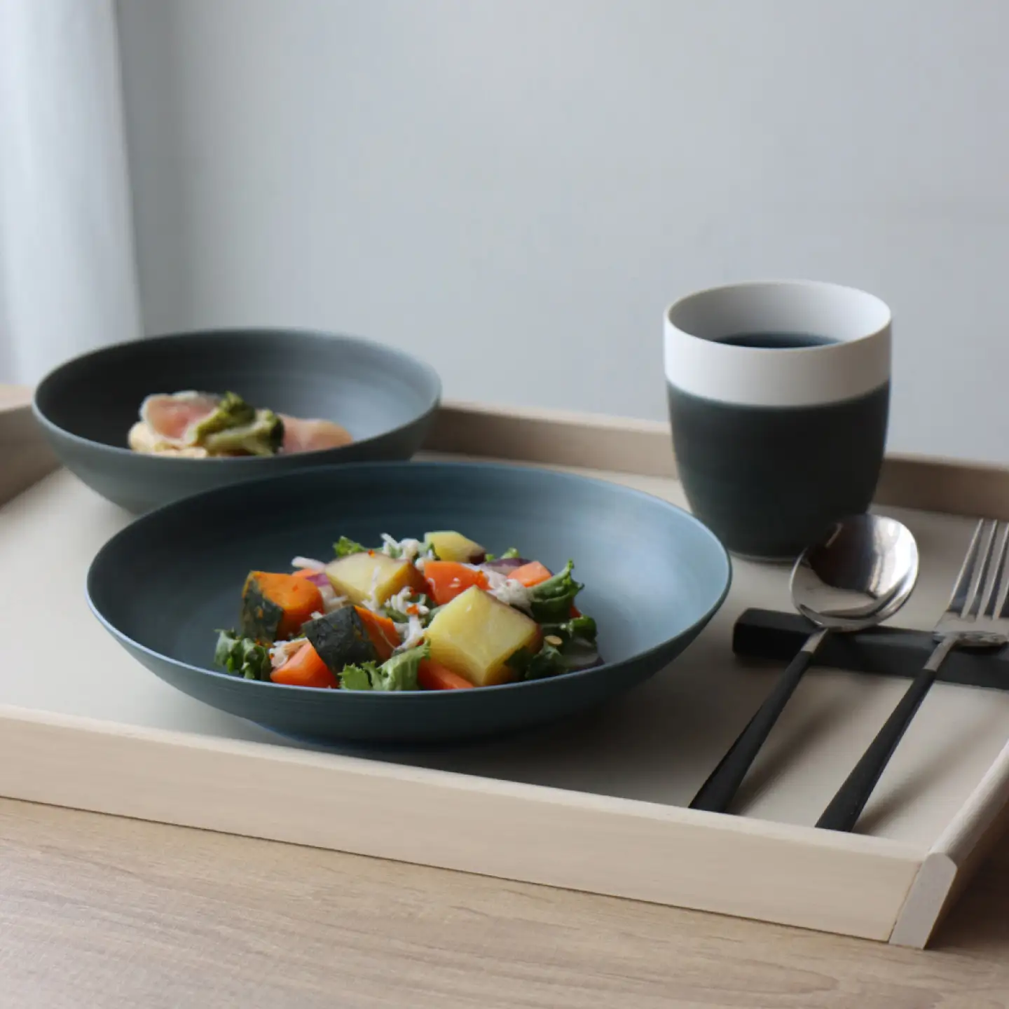 【波佐見焼】Multi plate 21cm ネイビー 2枚セット Koseligシリーズ【山忠】 パスタ皿 カレー皿 深皿[BH03]