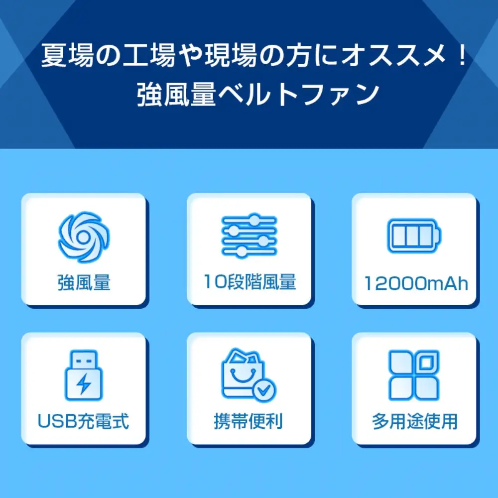 【グレー】腰掛け扇風機 ベルトファン 12000mAh/24000mAh大容量 2026年新モデル モバイルバッテリー機能 首掛け 卓上 iPhone16/15充電 10段階風量 ストラップ付 コンパクト 熱中症対策 軽量 Type-C充電 長時間稼動 ハンズフリー 屋外作業 90日安心保証付【PL保険加入済み製品・安心】