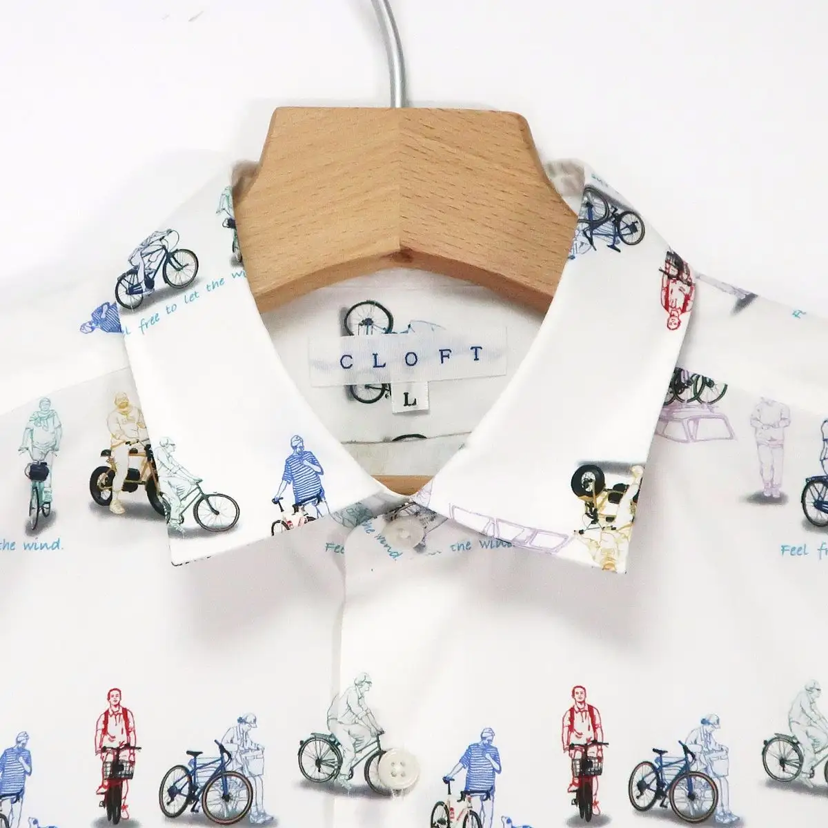 CLOFT 綿100％長袖シャツ”自由気ままな、心の解放。”自転車柄 (C/#11 ホワイト) M 0139-032-S08-1