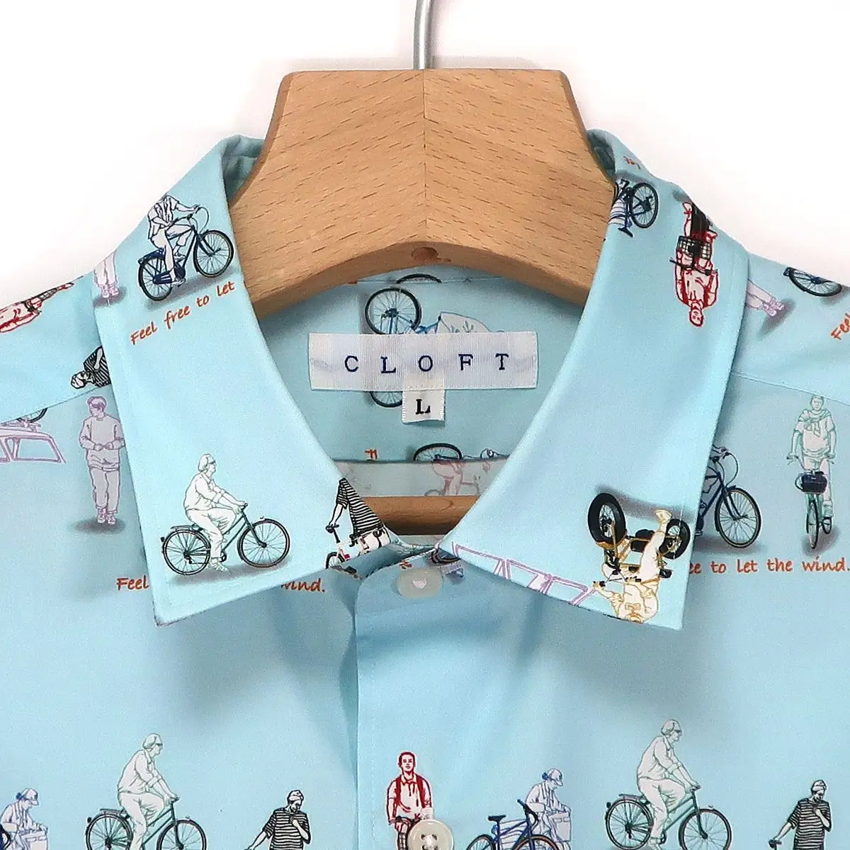 CLOFT 綿100％長袖シャツ”自由気ままな、心の解放。”自転車柄（C/#23 ライトブルー） XL 0139-032-S08-6