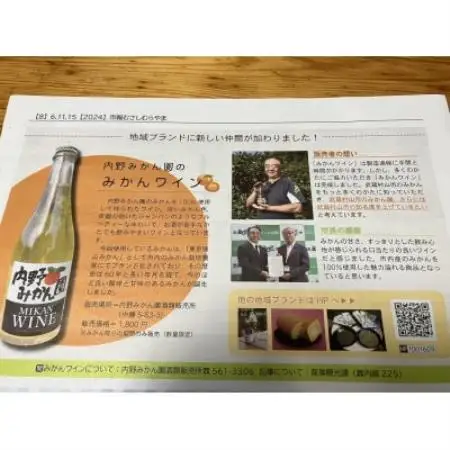 内野みかん園のみかんワイン 375ml×1本【1576048】