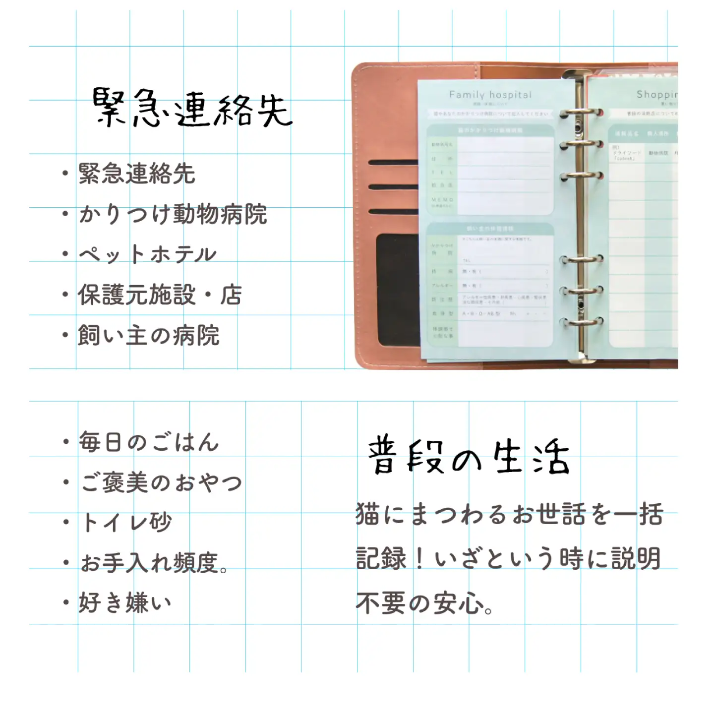 ヘルプ手帳（ねこ）【カラー：水色】 手帳 ケース ペット 防災 岐阜市 / nancoco[ANKK012]