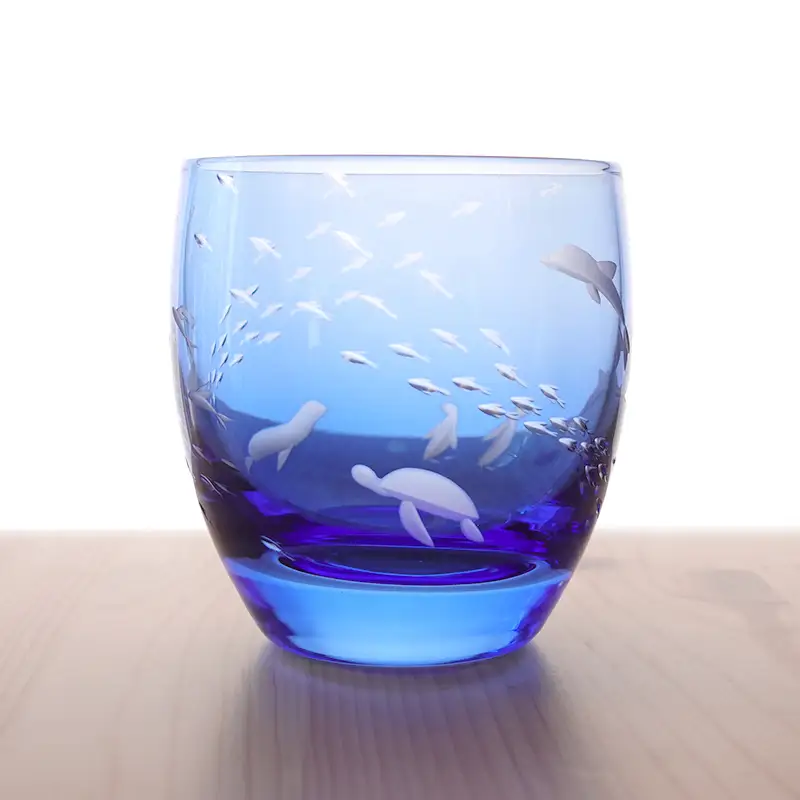 浅草切子 aquatic「Penguin’s Aquarium 丸オールド青藍」_0012-152-T07