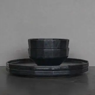 有田焼 プレート（21cm）・ボウル（10.5cm） 黒陶 4点セット【金善製陶所】食器 器 うつわ プレート ボウル 窯変 セット 黒 ブラック シック おしゃれ do058