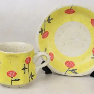 有田焼 小花 黄 コーヒー カップ＆ソーサー【大慶】食器 うつわ 器 お花 黄色 カップ ソーサー ギフト ci079