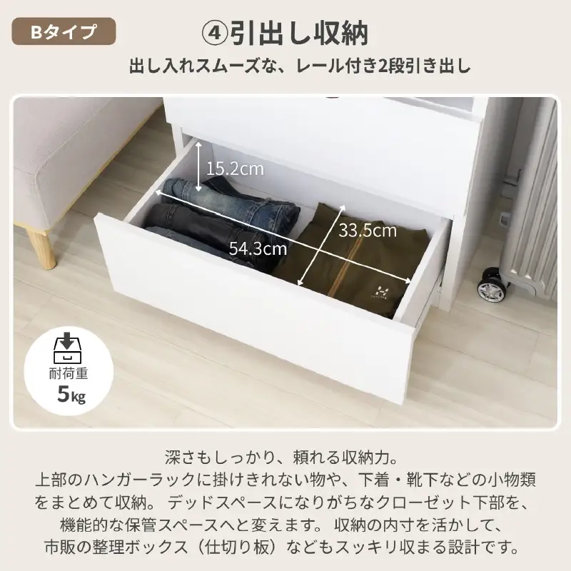 奥行41cm省スペースつっぱりハンガーラックTR-65H ナチュラル木目 収納 収納家具 [I-18814_02]