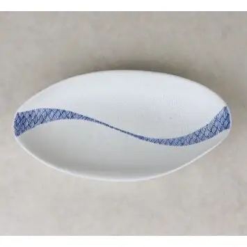 有田焼 ラスター青海波 なぶり小判皿【大慶】皿 食器 うつわ 器 プレート 伝統文様 ギフト ci090