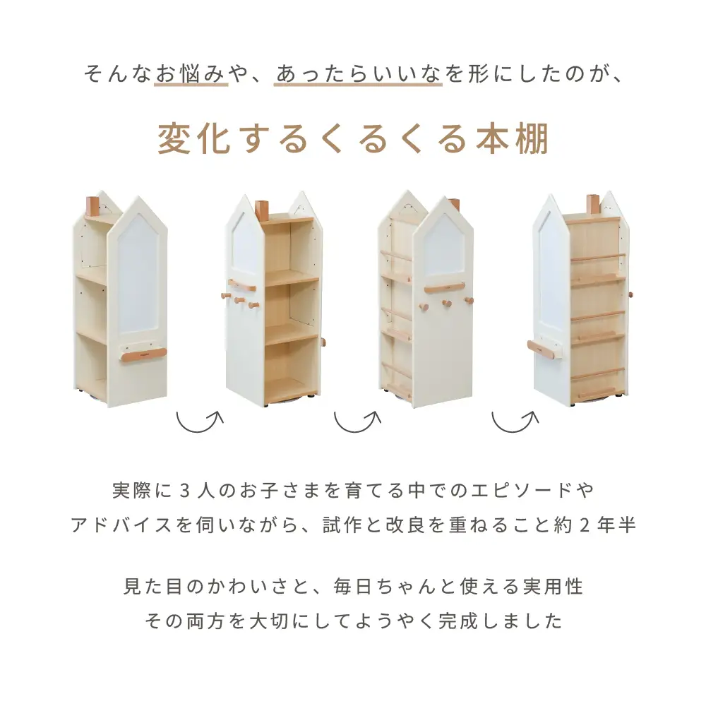 変化するくるくる本棚（モカグレージュ） ／ HOPPL 絵本 収納棚 片付け 回転 まとめて収納 キャビネット オリジナル 子供 お祝い 贈り物 雑貨 プレゼント 兵庫県 No.565-01