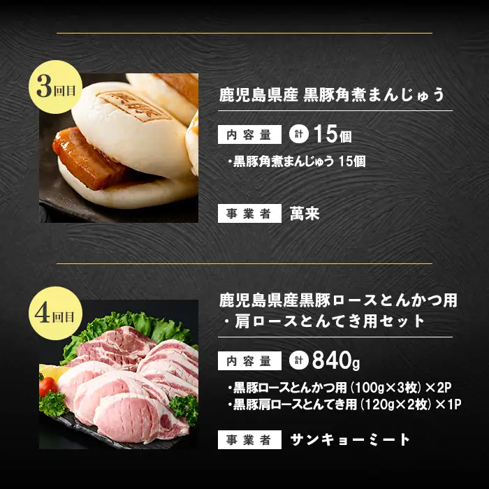 【定期便全6回】鹿児島県産 黒豚バラエティBコース！志布志うんまか定期便 豚肉 黒豚 切り落とし ウィンナー ソーセージ トンカツ トンテキ 肉まん 中華まん ハム 焼豚 国産 セット t0105-006