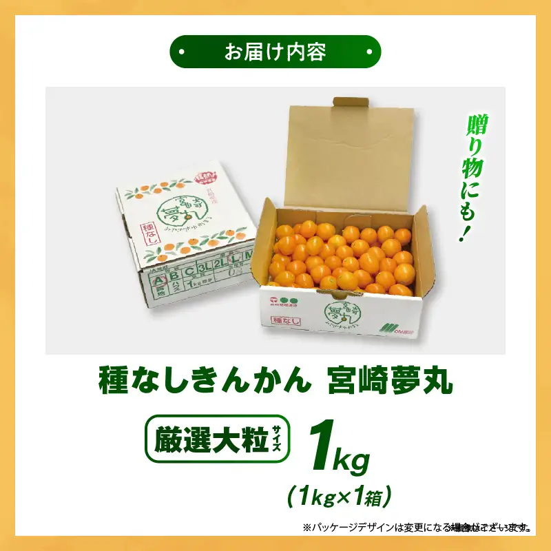 【先行予約】種なし きんかん「宮崎夢丸」（厳選大粒）1kg 数量限定 大粒 種無し 果物 フルーツ くだもの 柑橘 金柑 プレミア おすすめ ギフト 贈り物 贈答 おやつ スイーツ デザート 糖度が高い 常温 産地直送 宮崎県 綾町 送料無料【JA綾町】_A0114-2541