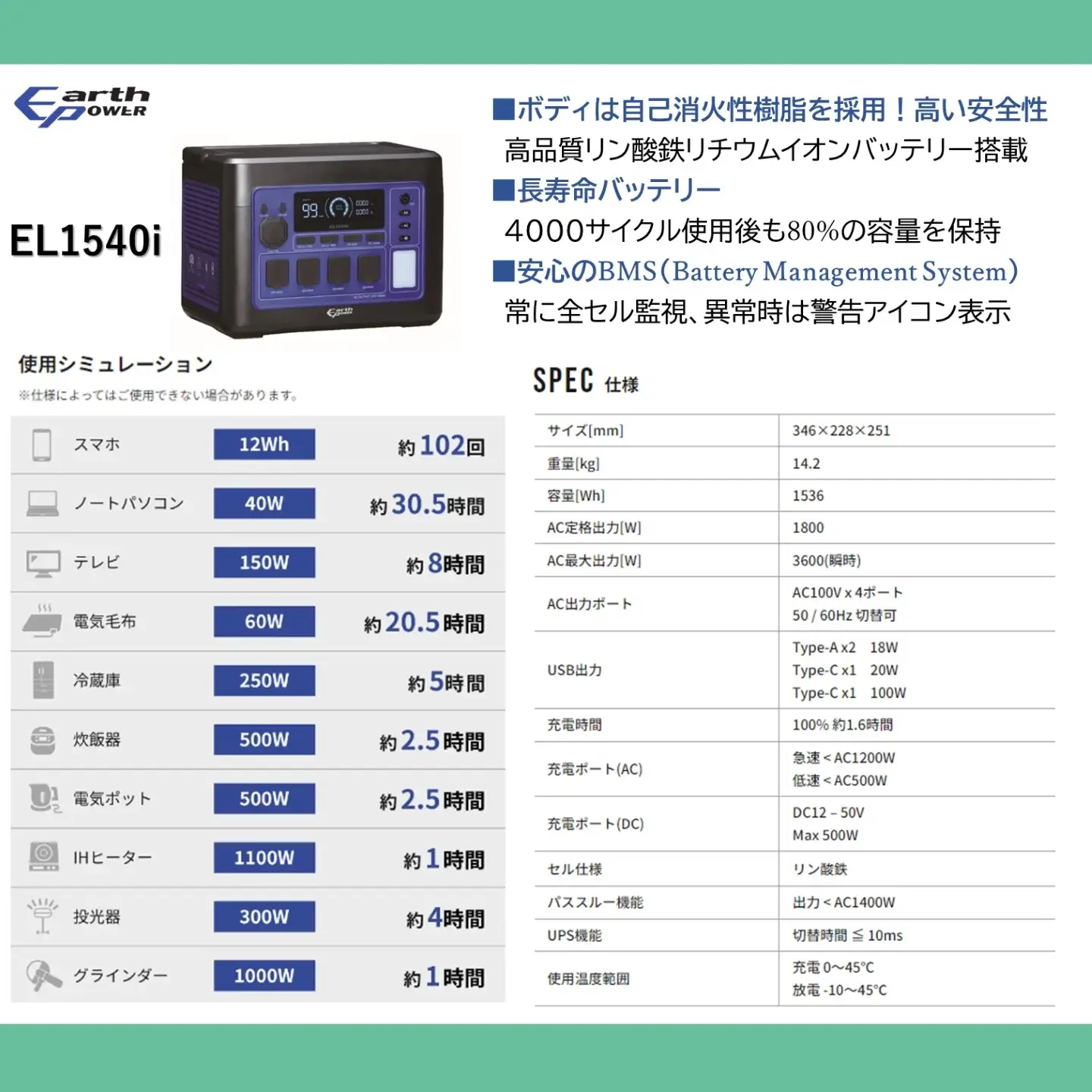 ポータブル電源 EL1540i