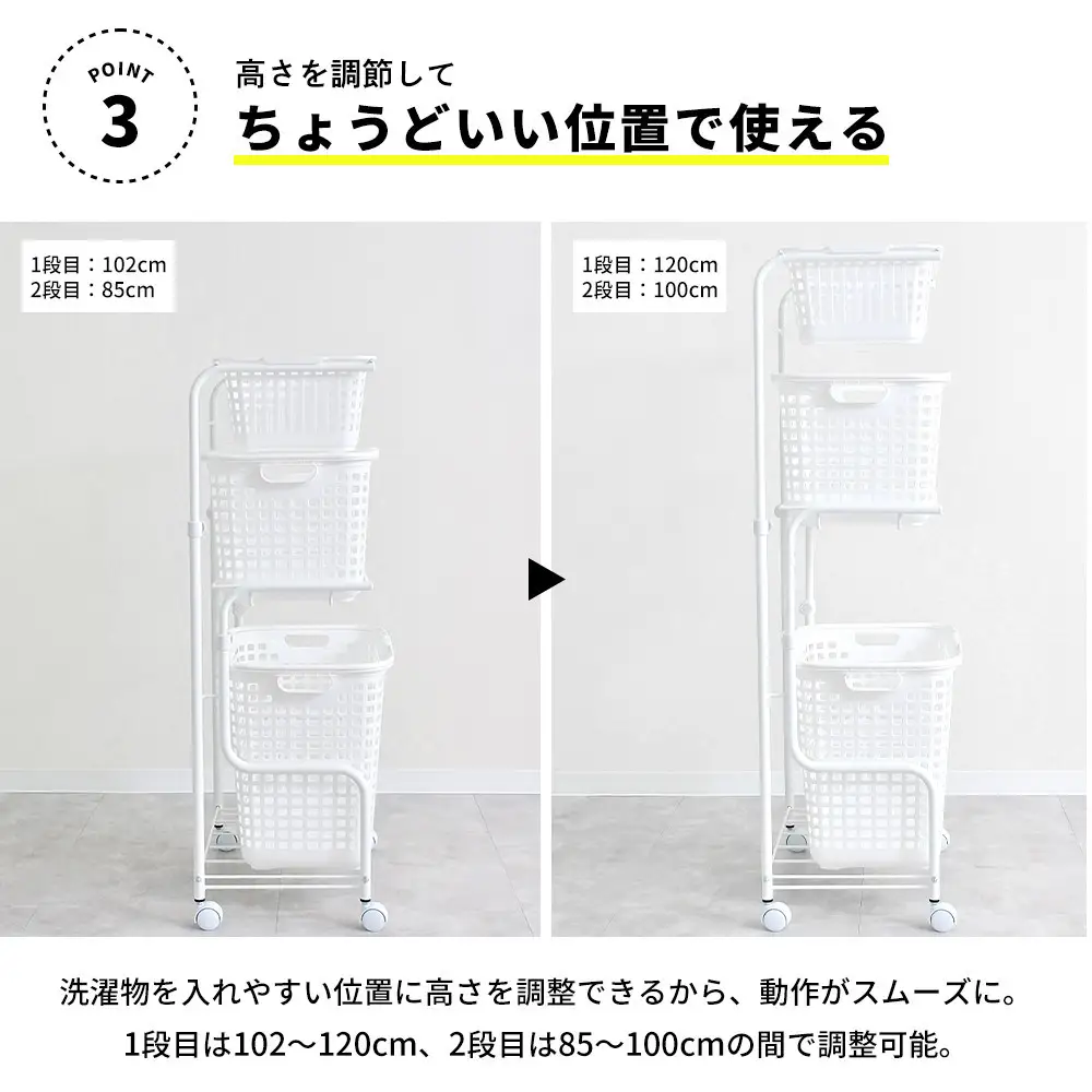 A022 ランドリーワゴン ワイド (ホワイト)