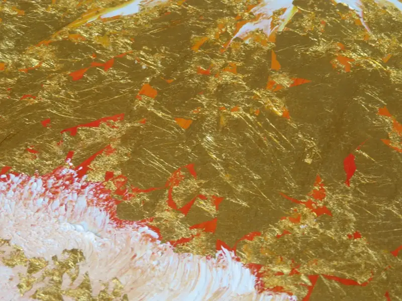 1100-114-01 純金箔の富士山画 「黄金の富士山 F6号」 洋画家 永月水人 作 油絵
