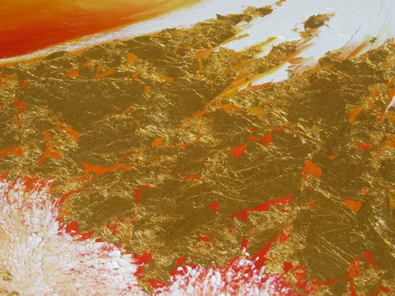 1468-114-01 純金箔の富士山画 「黄金の富士山 F8号」 洋画家 永月水人 作 油絵