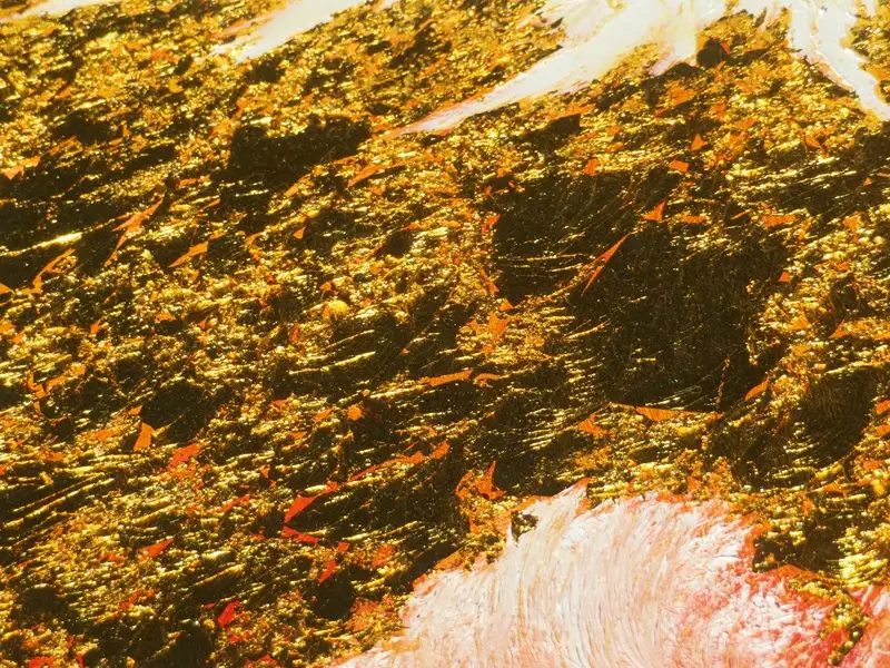 1835-114-01 純金箔の富士山画 「黄金の富士山 F10号」 洋画家 永月水人 作 油絵