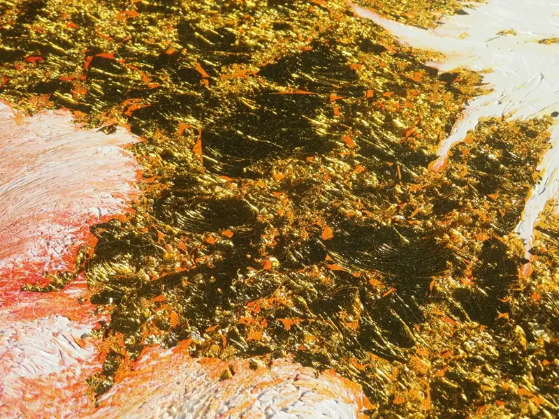 2750-114-01 純金箔の富士山画 「黄金の富士山 F15号」 洋画家 永月水人 作 油絵