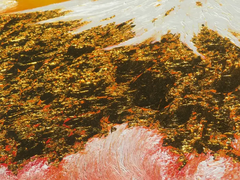 9170-114-01 純金箔の富士山画 「黄金の富士山 F50号」 洋画家 永月水人 作 油絵