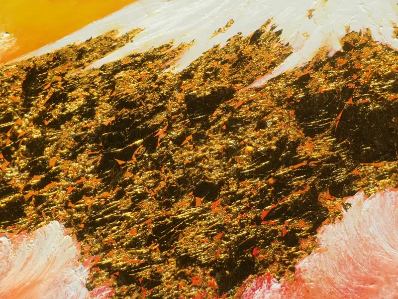 14670-114-01 純金箔の富士山画 「黄金の富士山 F80号」 洋画家 永月水人 作 油絵