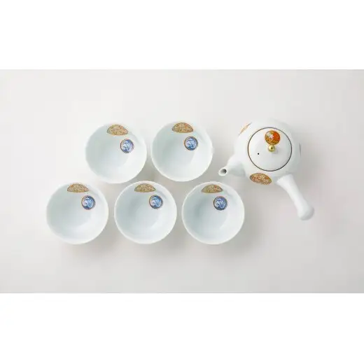 有田焼 寿赤絵 福重ね茶器揃【深川製磁】茶器 急須 湯呑 ゆのみ 煎茶碗 セット 伝統工芸 赤絵 お祝い 縁起物 和食器 食器 器 うつわ aa063