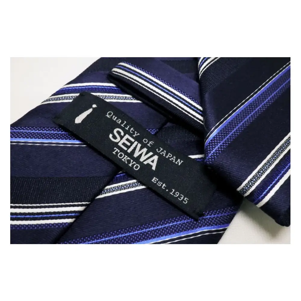 匠の技術で織り上げるシルク１００％のランダムストライプ（ネイビー）