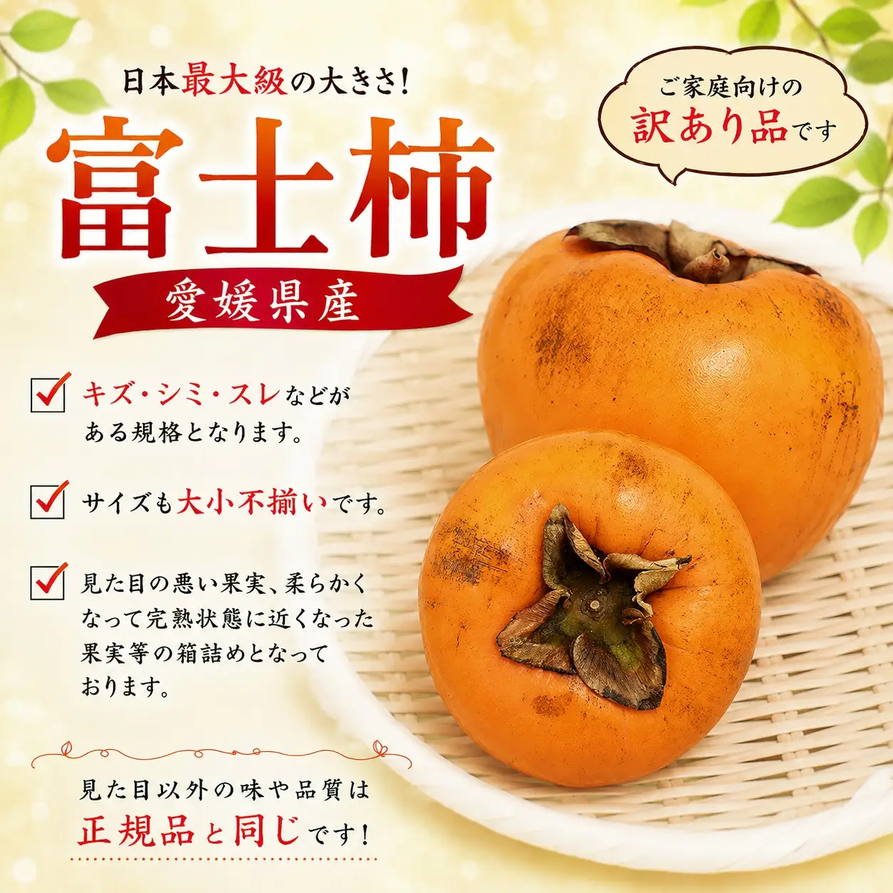 【先行受付】【訳あり品です】甘さにニッコリ・なめらか食感！日本最大級の柿！「富士柿」約５キロ【39-90】YWTF065