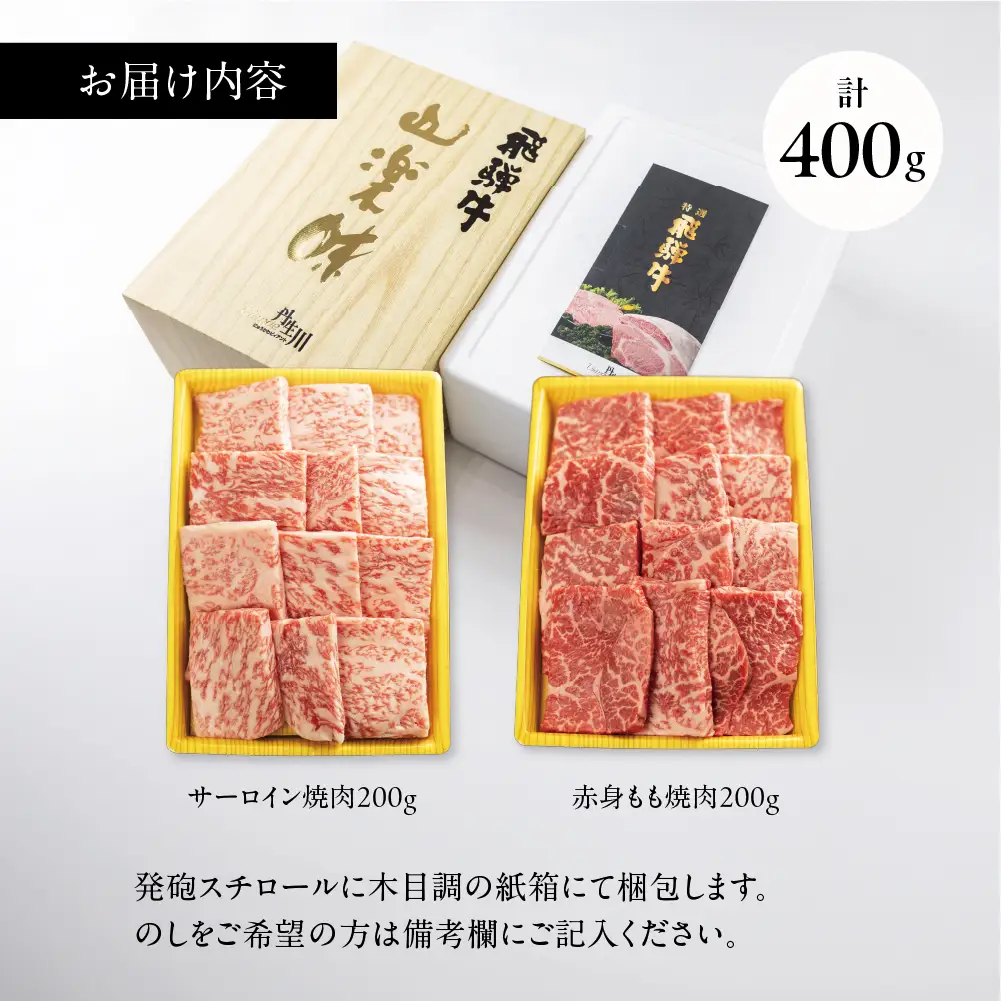 2種食べ比べ！ 飛騨牛 A5等級 焼肉 サーロイン 200ｇ もも 赤身 200ｇ | 牛肉 飛騨牛 ブランド牛 国産 赤身 サーロイン 焼肉 バーベキュー アウトドア 丹生川精肉 JJ018