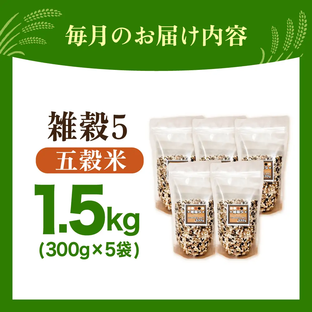 【全12回定期便】 雑穀5 1.5kg（300g×5袋）佐賀県産五穀米 【大塚米穀店】[HBL187]