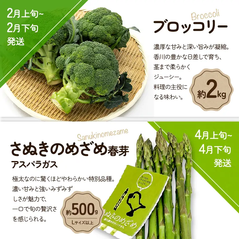 旬のさぬきの野菜定期便（5回） 野菜 定期便 旬 新鮮 食べごろ 季節 ブロッコリー アスパラ アスパラガス 春芽 夏芽 ホワイトコーン  ミニトマト 香川県 東かがわ市