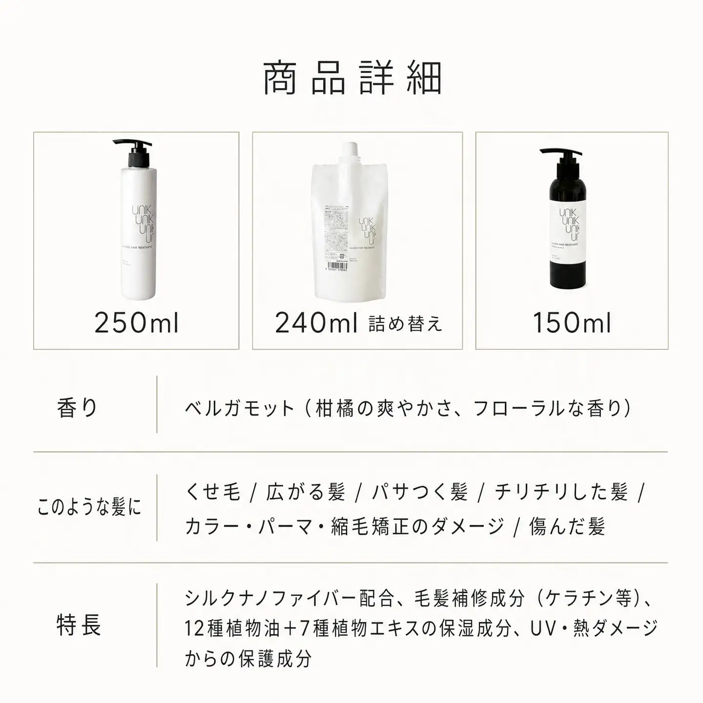 【UNIK】ナノシルクヘアトリートメント(250ml)業界初"シルクナノファイバー"配合