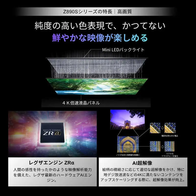 TVS REGZA【標準設置費込み】 Mini LED液晶テレビ REGZA レグザ Z8 43V型 4K対応 4Kチューナー内蔵 YouTube対応 Bluetooth対応 43Z890S 【kw0085-0088-1】