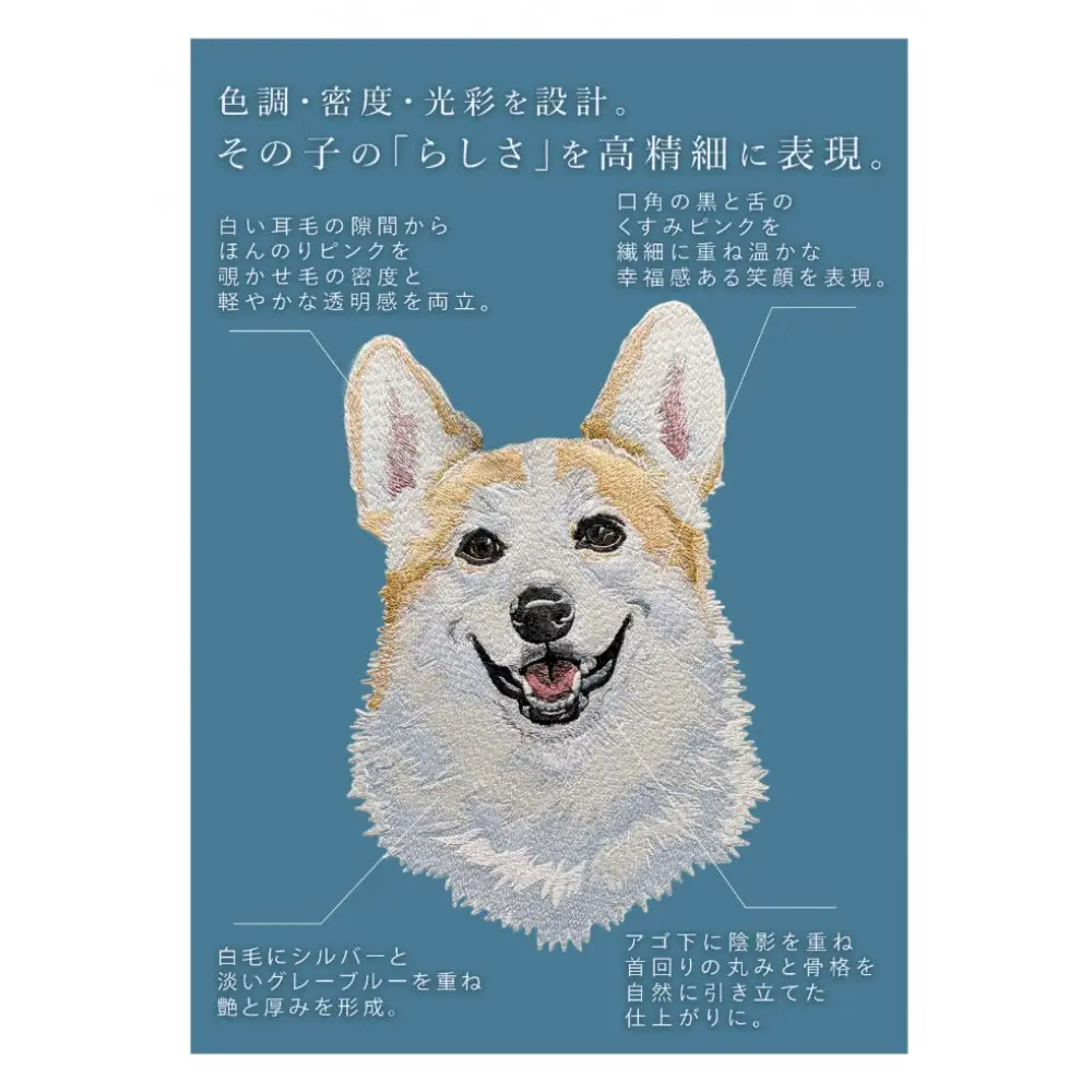 【完全オーダーメイド】ペットフォト刺繍アートパネル 自社ラボ一貫制作・高精細仕上げ「Cue by青久商店」　S6サイズ　F8サイズ　木製額あり