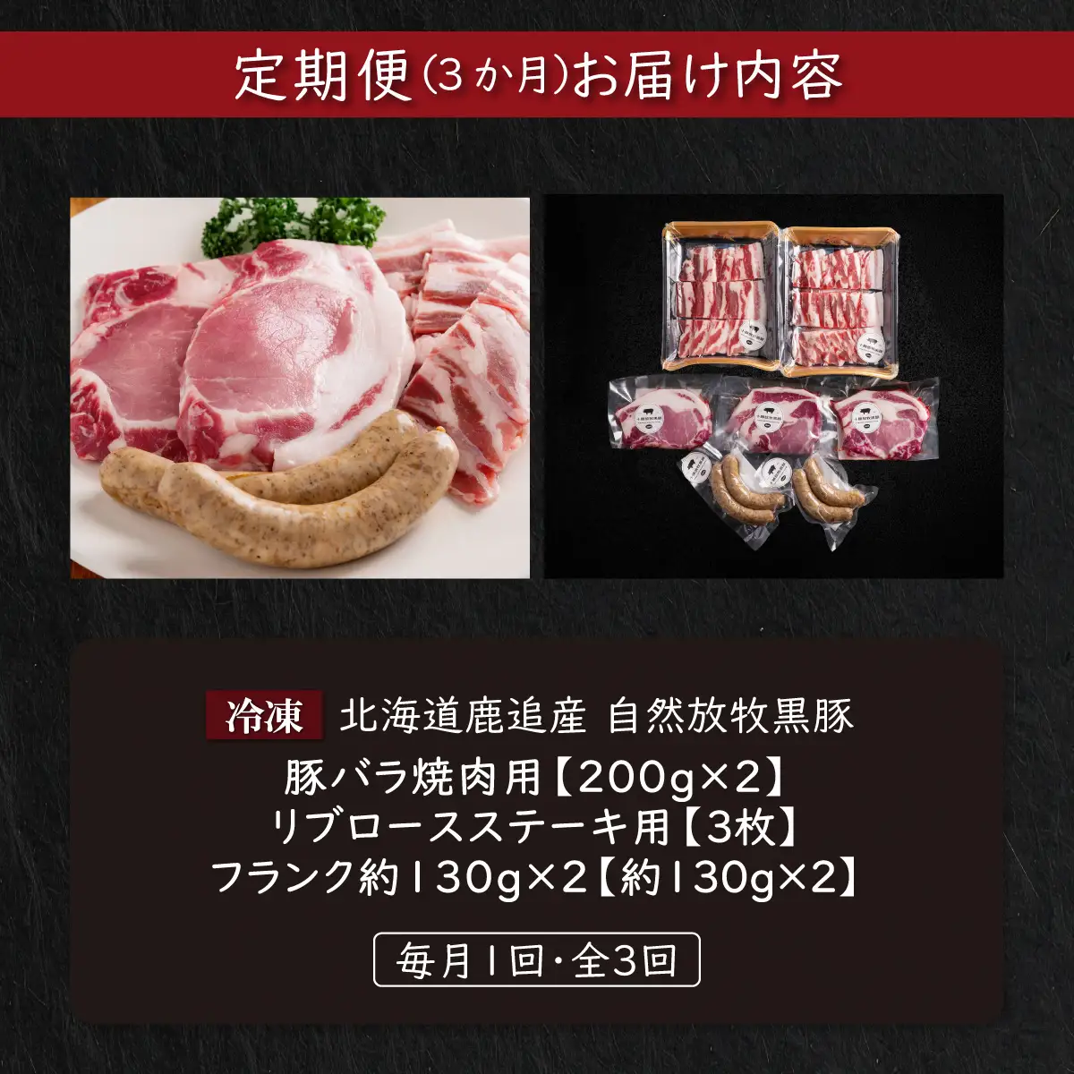 【定期3ヶ月】黒豚のロースステーキ肉とソーセージの焼肉用セット SKN082
