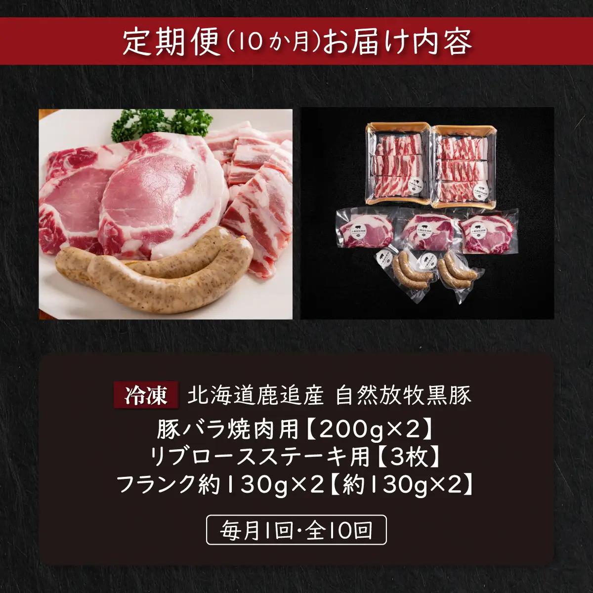 【定期10ヶ月】黒豚のロースステーキ肉とソーセージの焼肉用セット SKN085