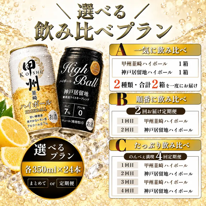 【Bセット】甲州韮崎＆神戸居留地 ハイボール 飲み比べセット 《順番に飲み比べ》