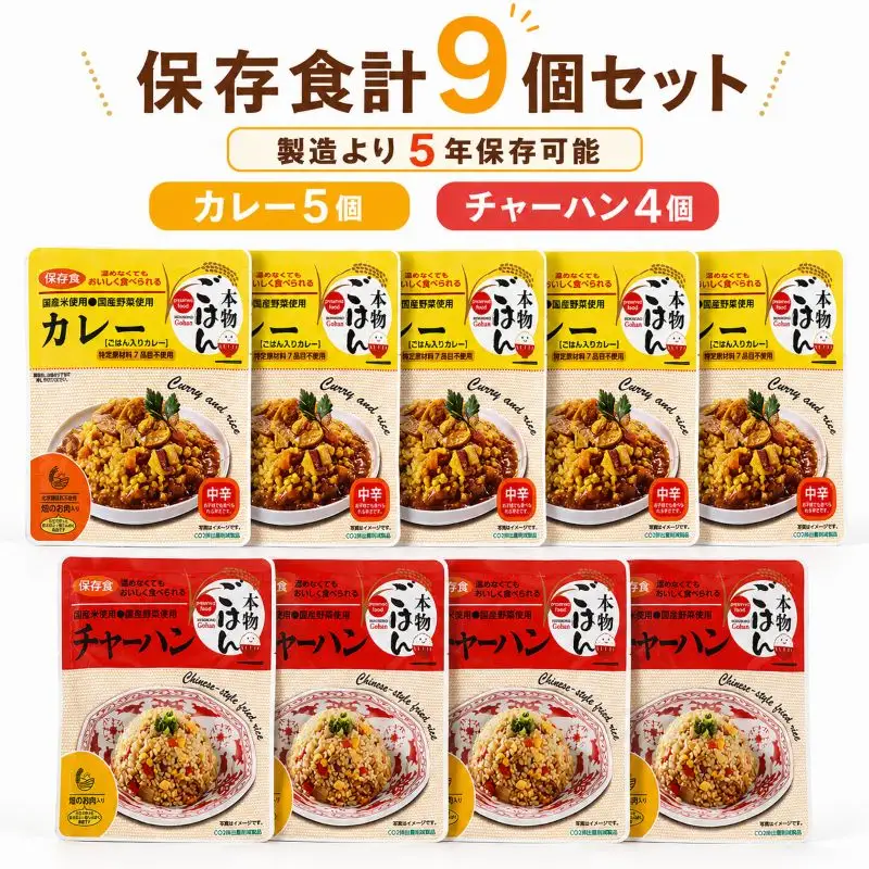 保存食 2種セット 計9個 非常食 カレー チャーハン 5年保存 非常食
