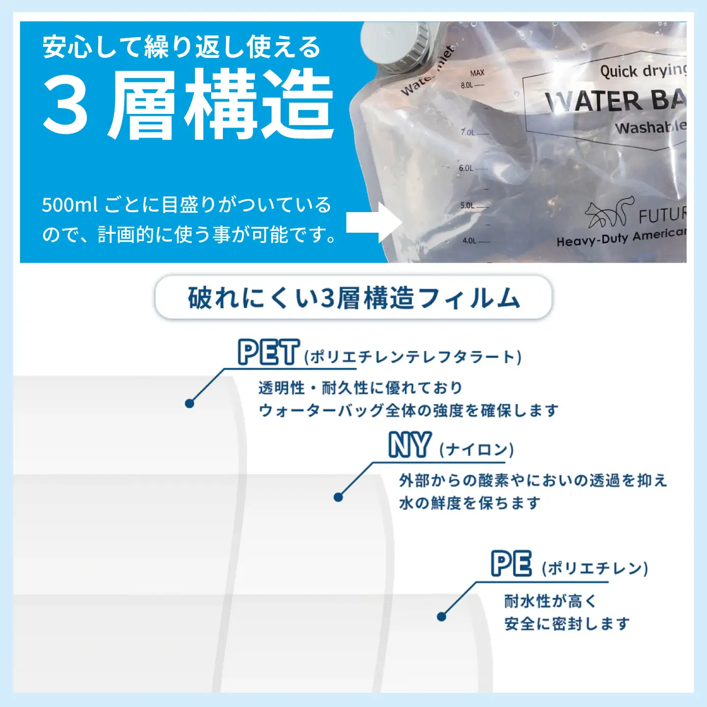 FUTURE FOX 非常用ウォーターバッグ 8L コンパクト [FF58]//キャンプ アウトドア キャンプギア 登山 車中泊 用品 災害用 直飲 地震 避難時 断水 水 松川町 ふるさと納税 長野県