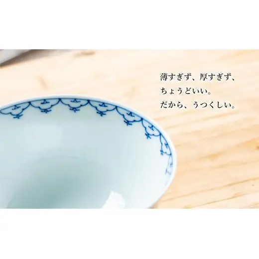 G456p 〈嘉久正窯〉輪宝 茶碗 6寸皿 計4点セット 手描き 染付 飯碗 茶碗 ケーキ皿 パン皿 盛り皿